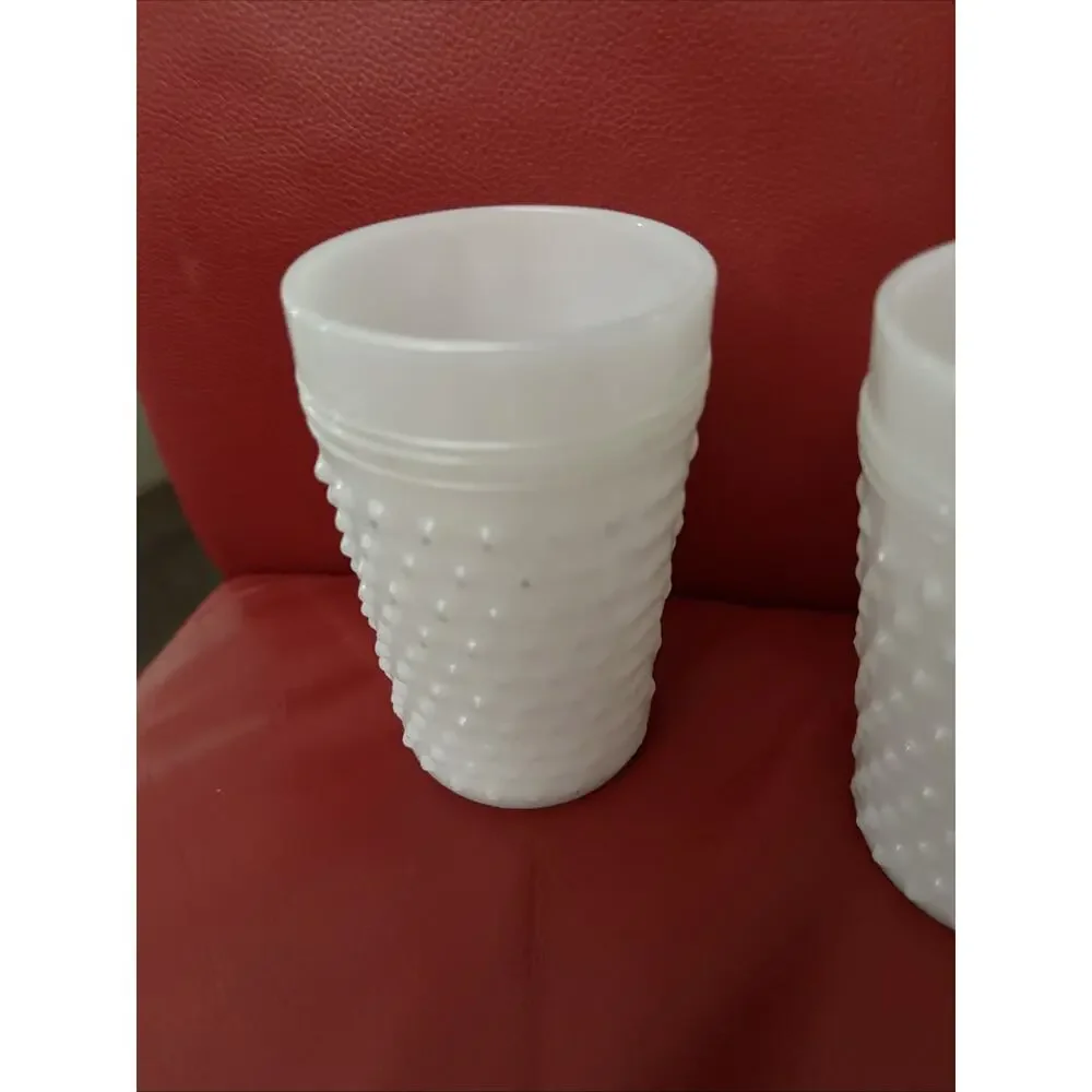 3 Beautiful Vintage Hobnail Milk Glass Cup Juice Water Drink 4.25